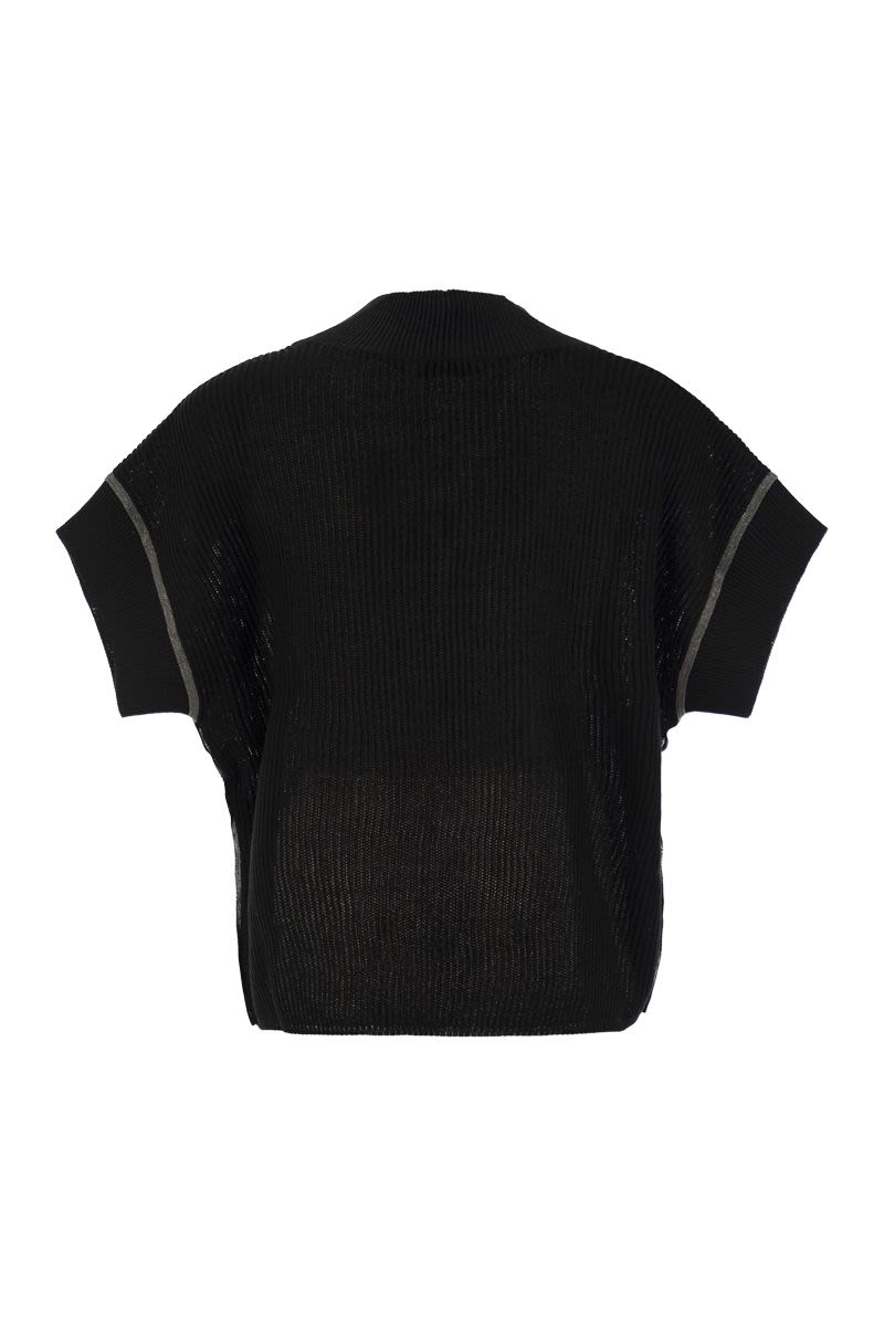コットン リブ ニット Tシャツ ウィズ プレシャス トリム