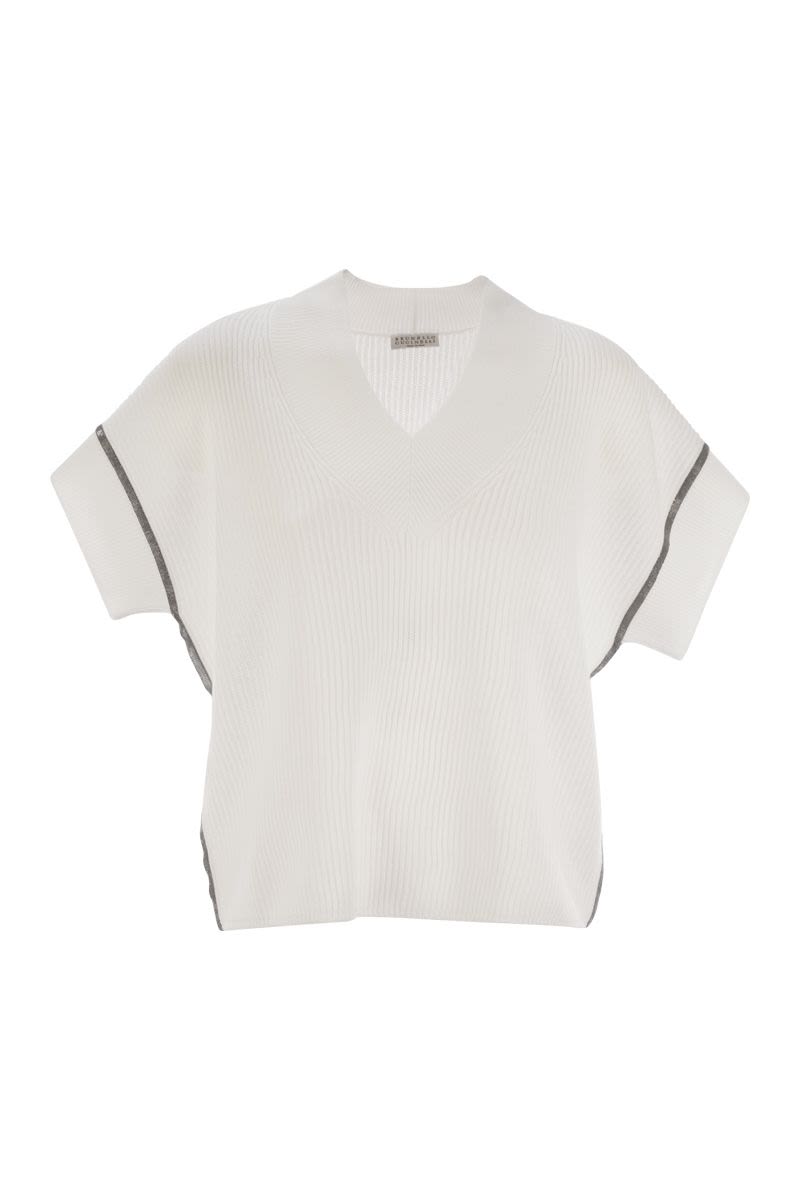 コットン リブ ニット Tシャツ ウィズ プレシャス トリム