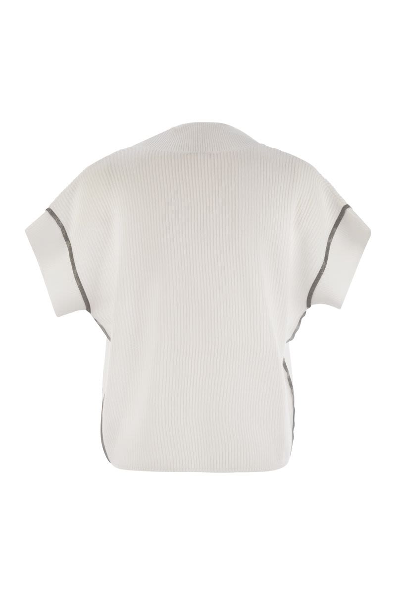 コットン リブ ニット Tシャツ ウィズ プレシャス トリム