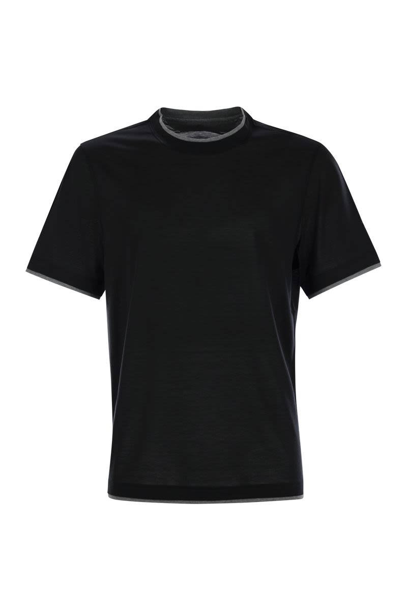 スリム フィット クルーネック Tシャツ イン ライト シルク アンド コットン ジャージ