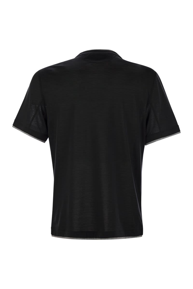 スリム フィット クルーネック Tシャツ イン ライト シルク アンド コットン ジャージ