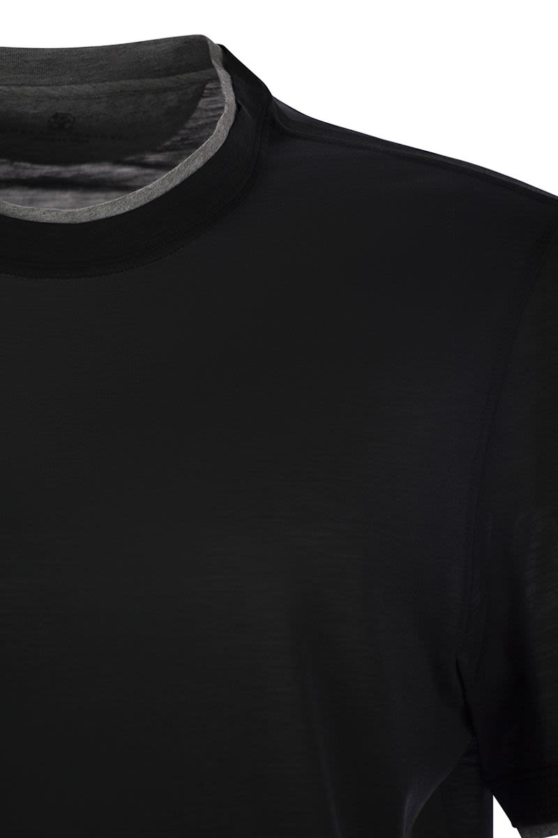 スリム フィット クルーネック Tシャツ イン ライト シルク アンド コットン ジャージ