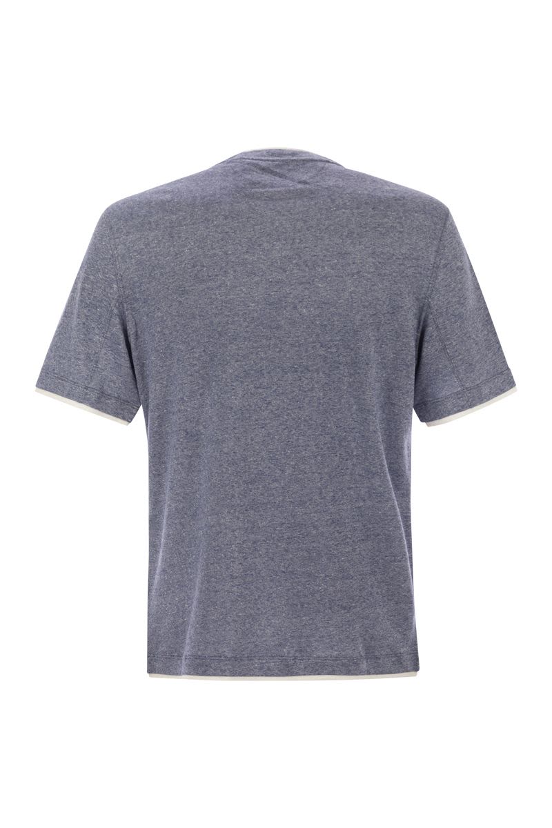 クルーネック Tシャツ イン リネン アンド コットン ジャージ ウィズ フェイク
