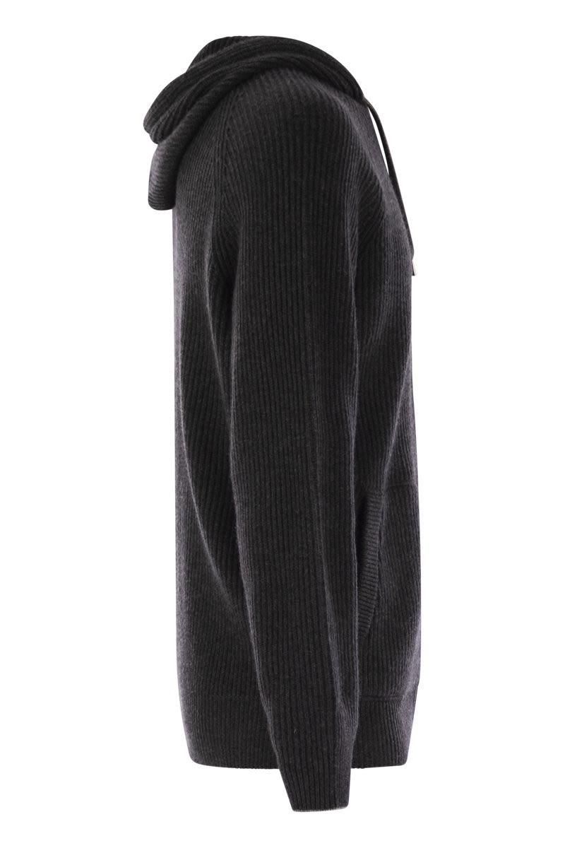 イングリッシュ リブ カシミア ニット フーディー