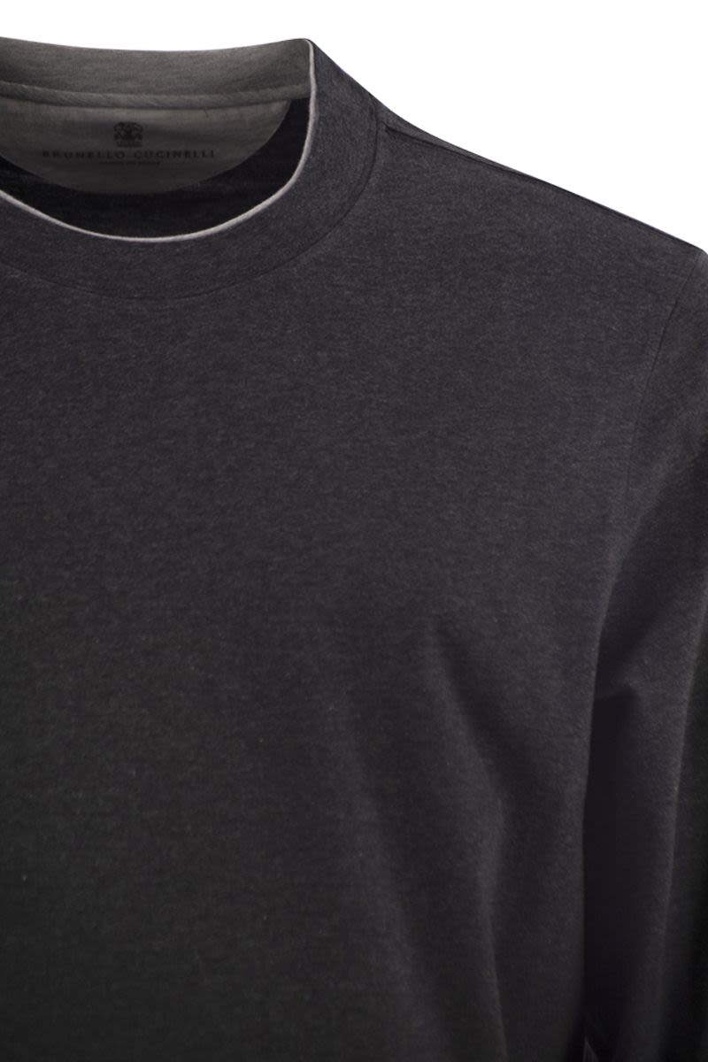 クルーネック コットン ジャージ Tシャツ ウィズ ロング スリーブ