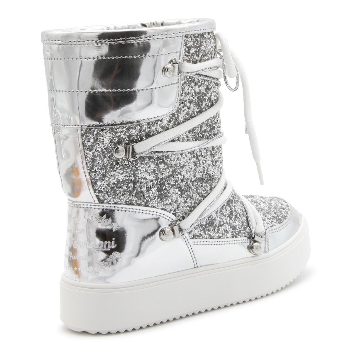 CHIARA FERRAGNI フラット アンクル ブーツ Chiara Ferragni/キアラフェラーニ｜シルバー グリッター