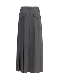 Pleated Long Skirt in Virgin Wool techno gauze