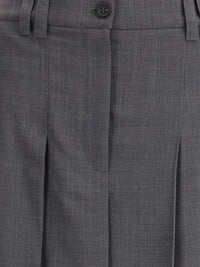 Pleated Long Skirt in Virgin Wool techno gauze