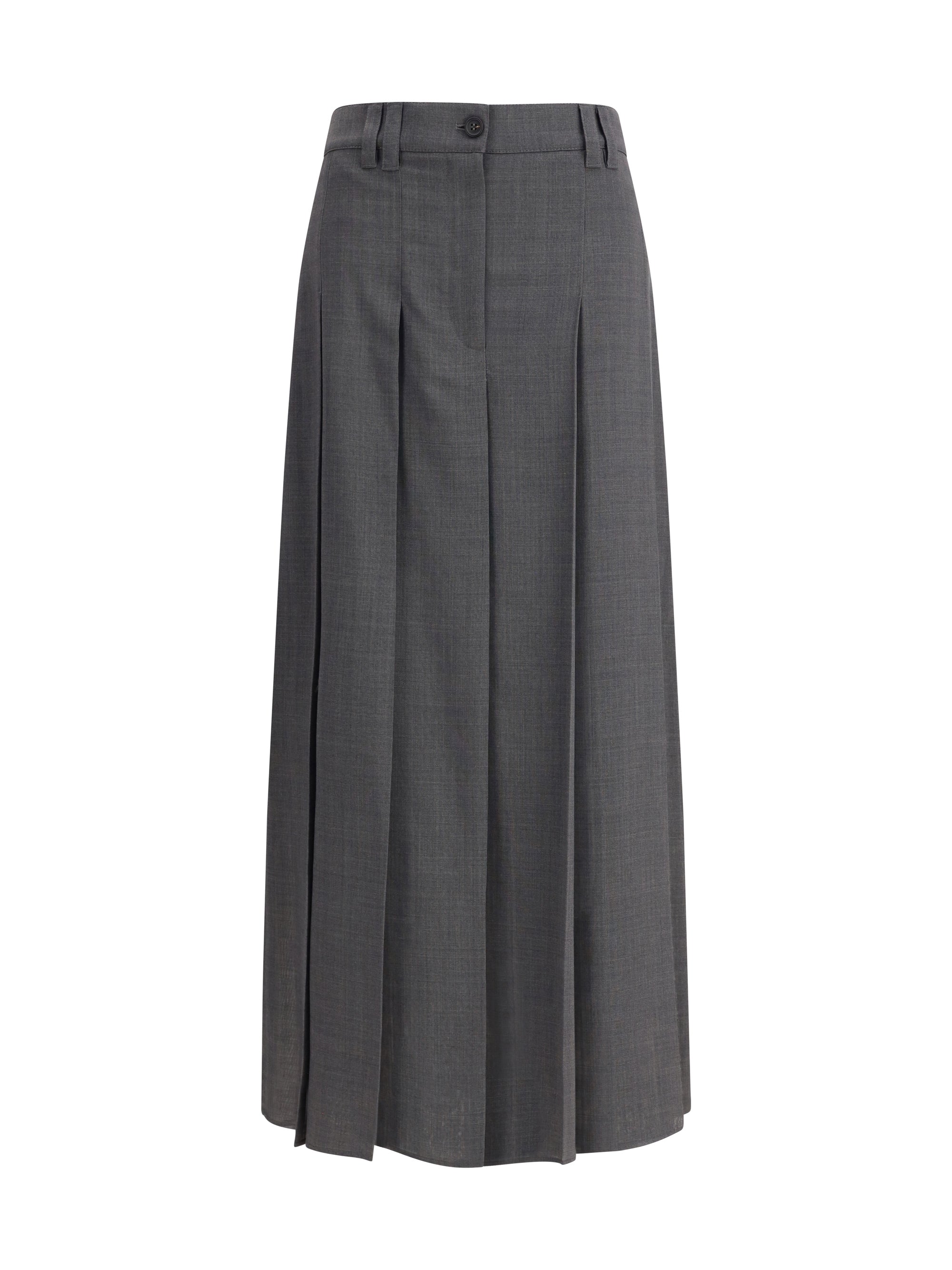 Pleated Long Skirt in Virgin Wool techno gauze
