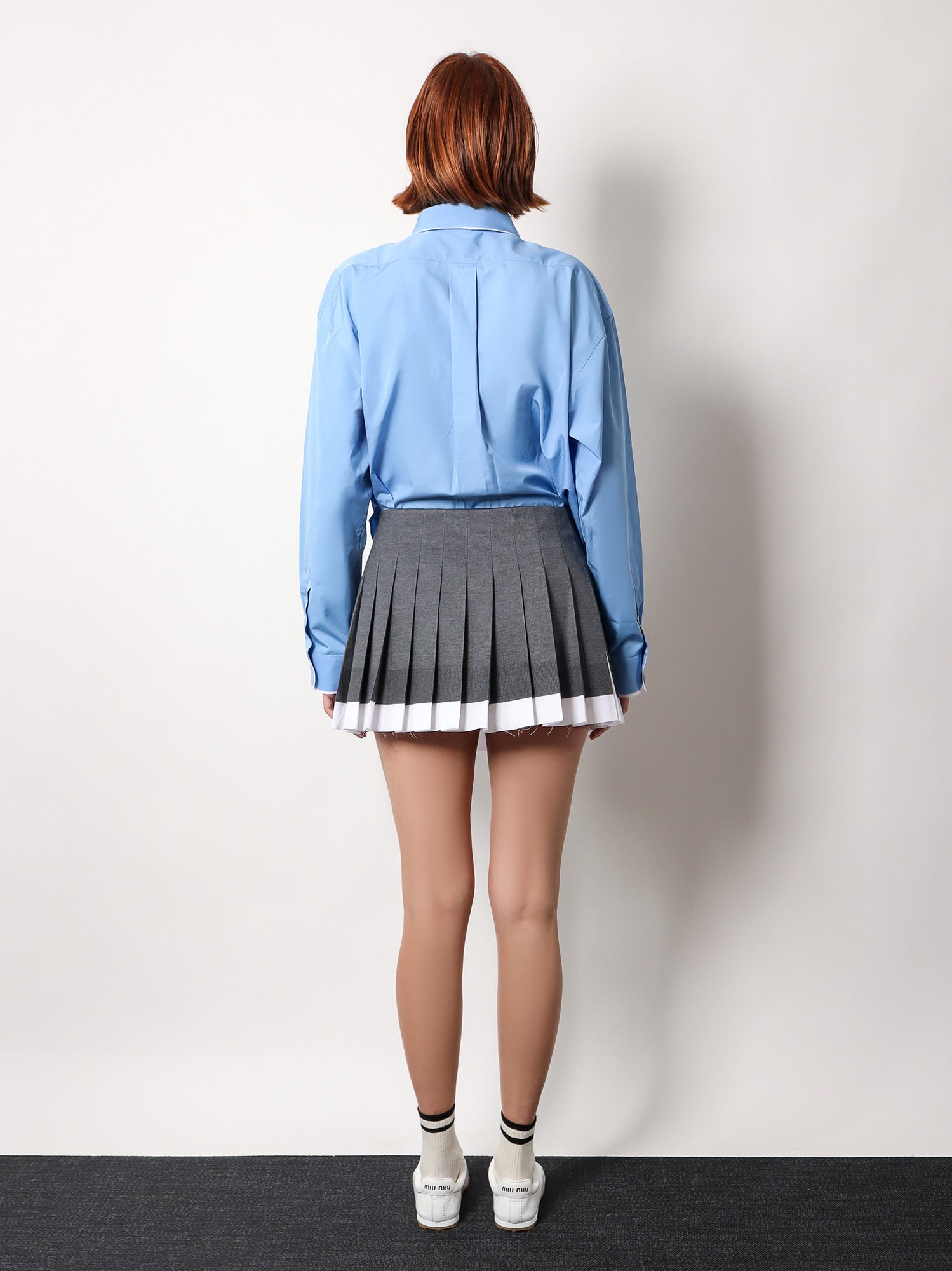 MIU MIU★リサイクルシルクプリーツスカート MIU MIU Recycled silk pleated skirt Grigio (MiuMiu/スカート