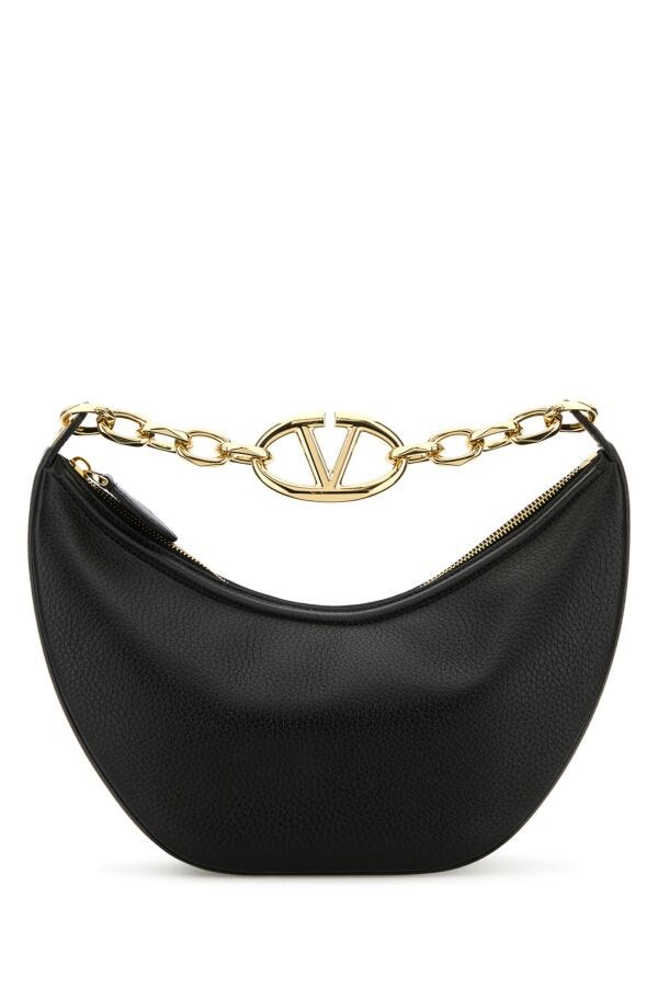 ブラック レザー スモール HOBO Vロゴ ムーン ハンドバッグ