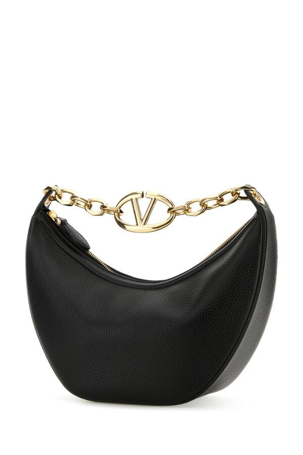 ブラック レザー スモール HOBO Vロゴ ムーン ハンドバッグ