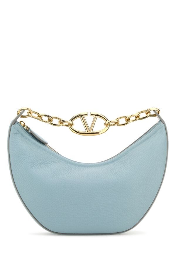 ライト ブルー レザー スモール HOBO Vロゴ ムーン ハンドバッグ