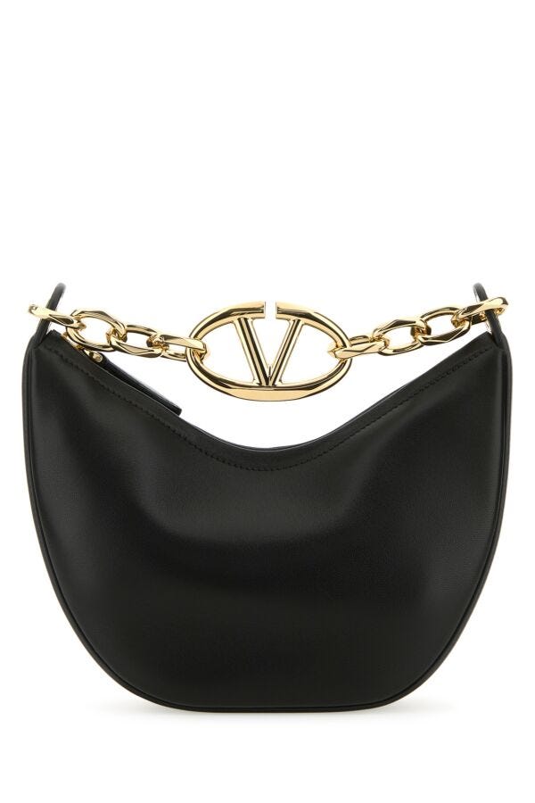 ブラック レザー スモール HOBO Vロゴ ムーン ハンドバッグ