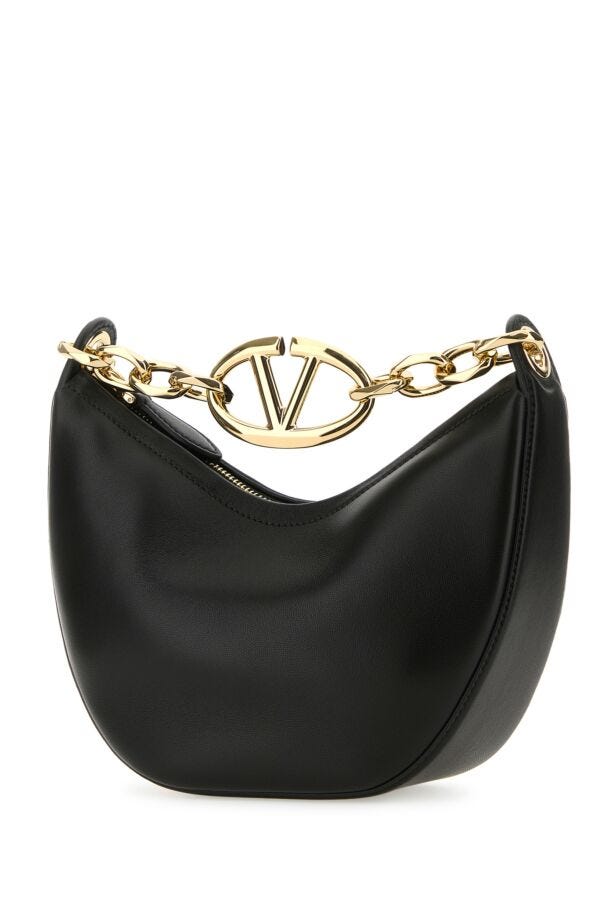 ブラック レザー スモール HOBO Vロゴ ムーン ハンドバッグ