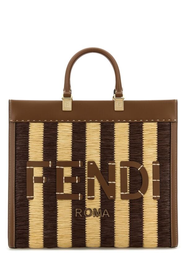 関税込★VIP価格【FENDI】ラフィアショッピングバッグ FF Fendi/フェンディ|ラフィア ミディアム ショッピング バッグ