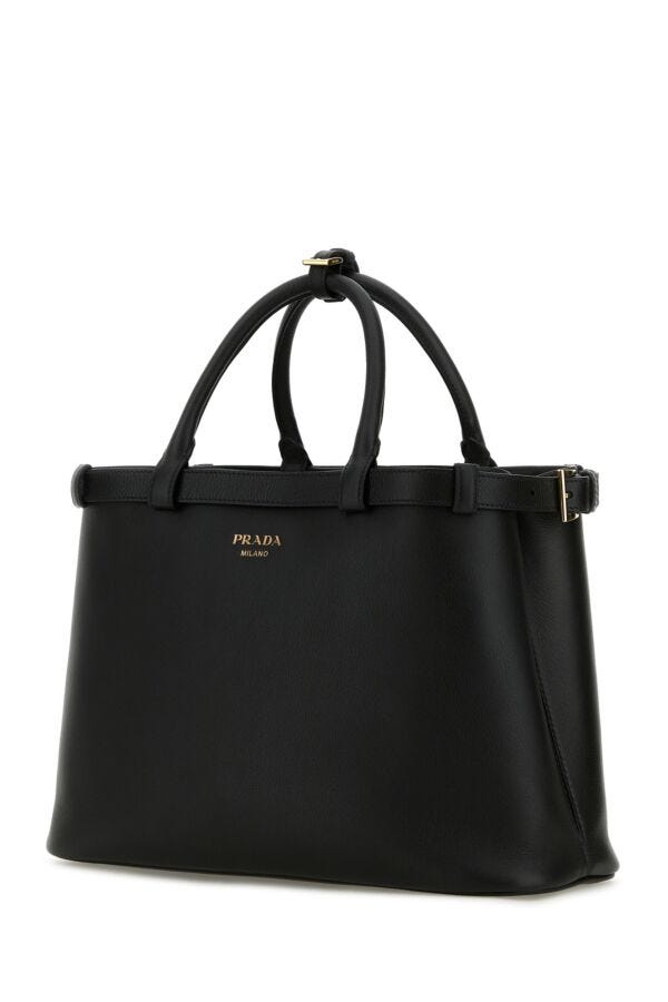 普段使いに【PRADA】バックル ミディアム レザーハンドバッグ 黒 Prada/プラダ|ブラック レザー ミディアム バックル ハンドバッグ