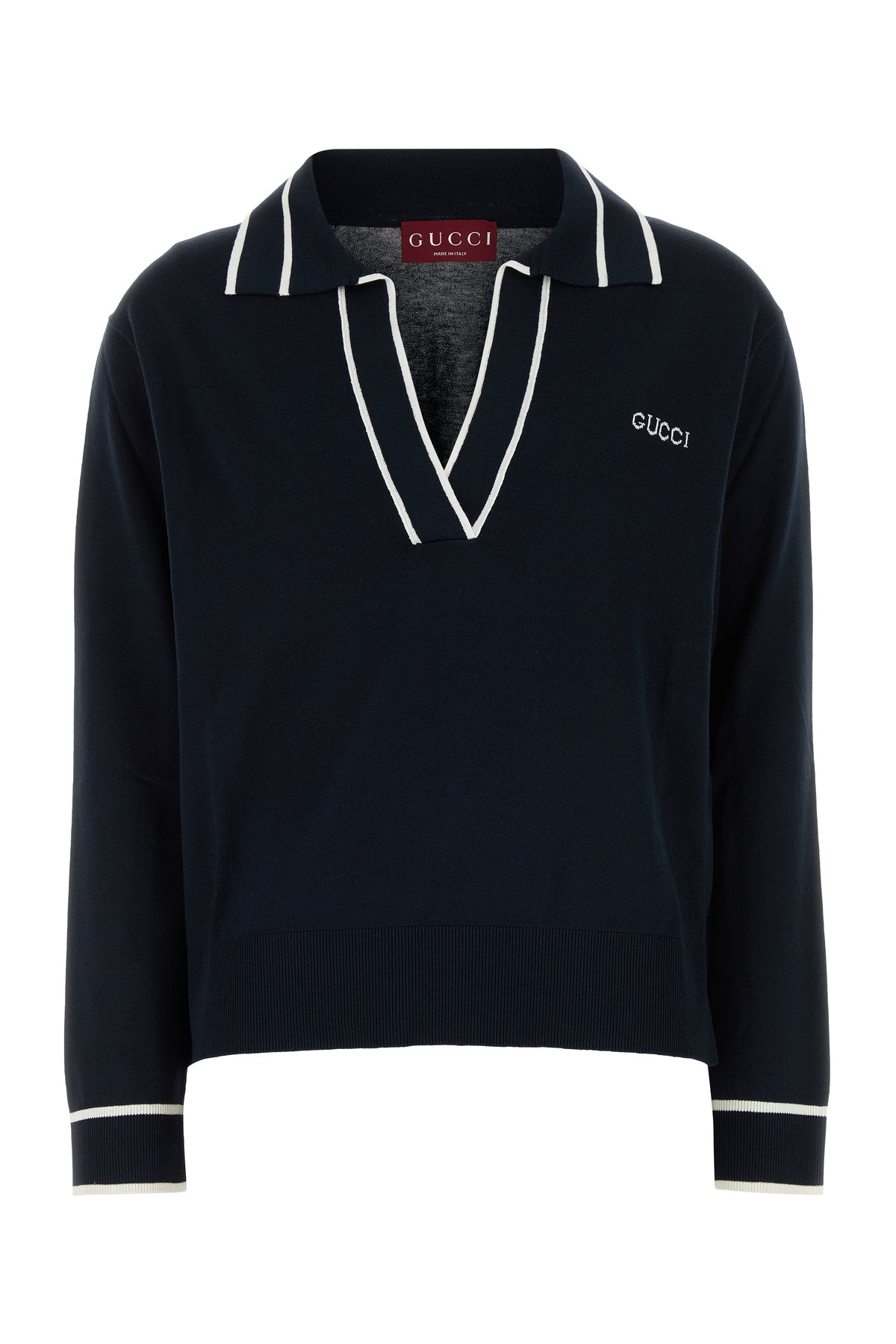 Gucci/グッチ|ミッドナイト ブルー シルク ブレンド ポロ シャツ Gucci/グッチ|ミッドナイト ブルー シルク ブレンド ポロ シャツ
