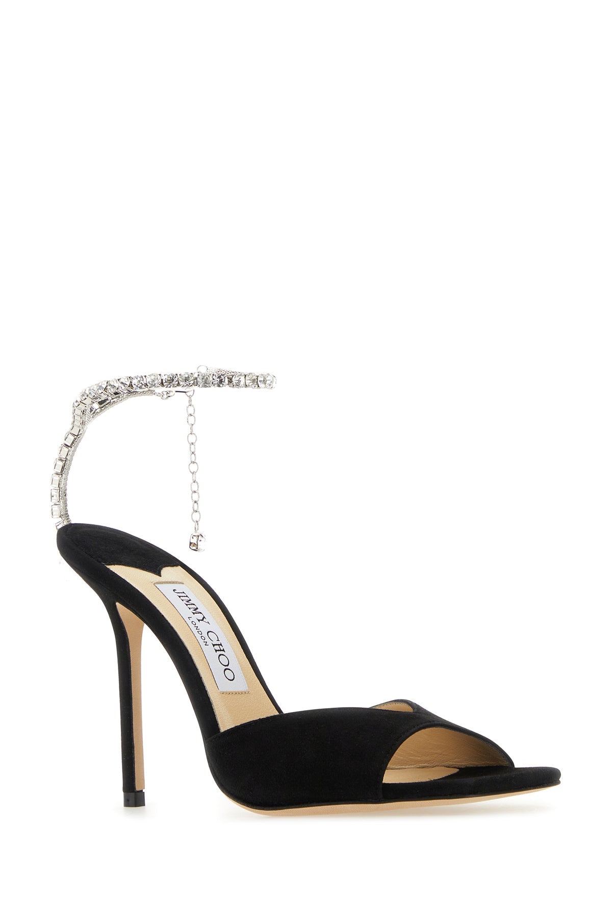 直営店‐Jimmy Choo‐ Saeda 85mm スエード サンダル Jimmy Choo Saeda 85mm crystal-strap Sandals | Black | FARFETCH