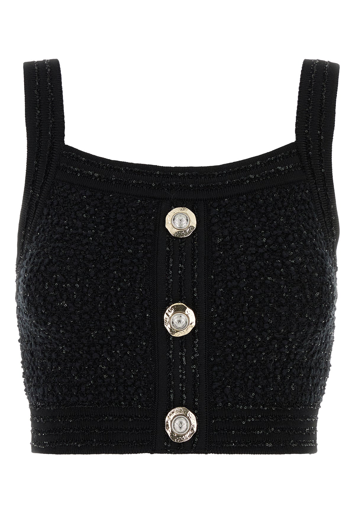 Tシャツ・カットソー BALMAIN BLACK STRETCH BOUCLE TOP Balmain/バルマン｜ブラック ストレッチ トップ