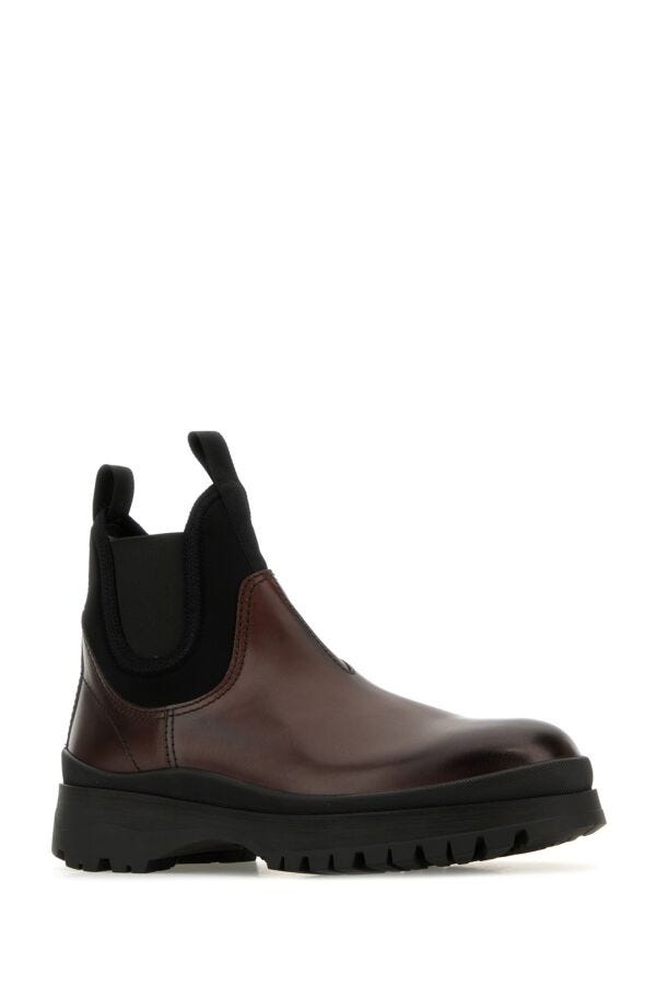 【PRADA】レザーアンクルブーツ ブラウン Prada レザーアンクルブーツ | ブラウン | FARFETCH JP