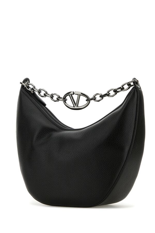 ブラック レザー HOBO Vロゴ ムーン ショルダー バッグ