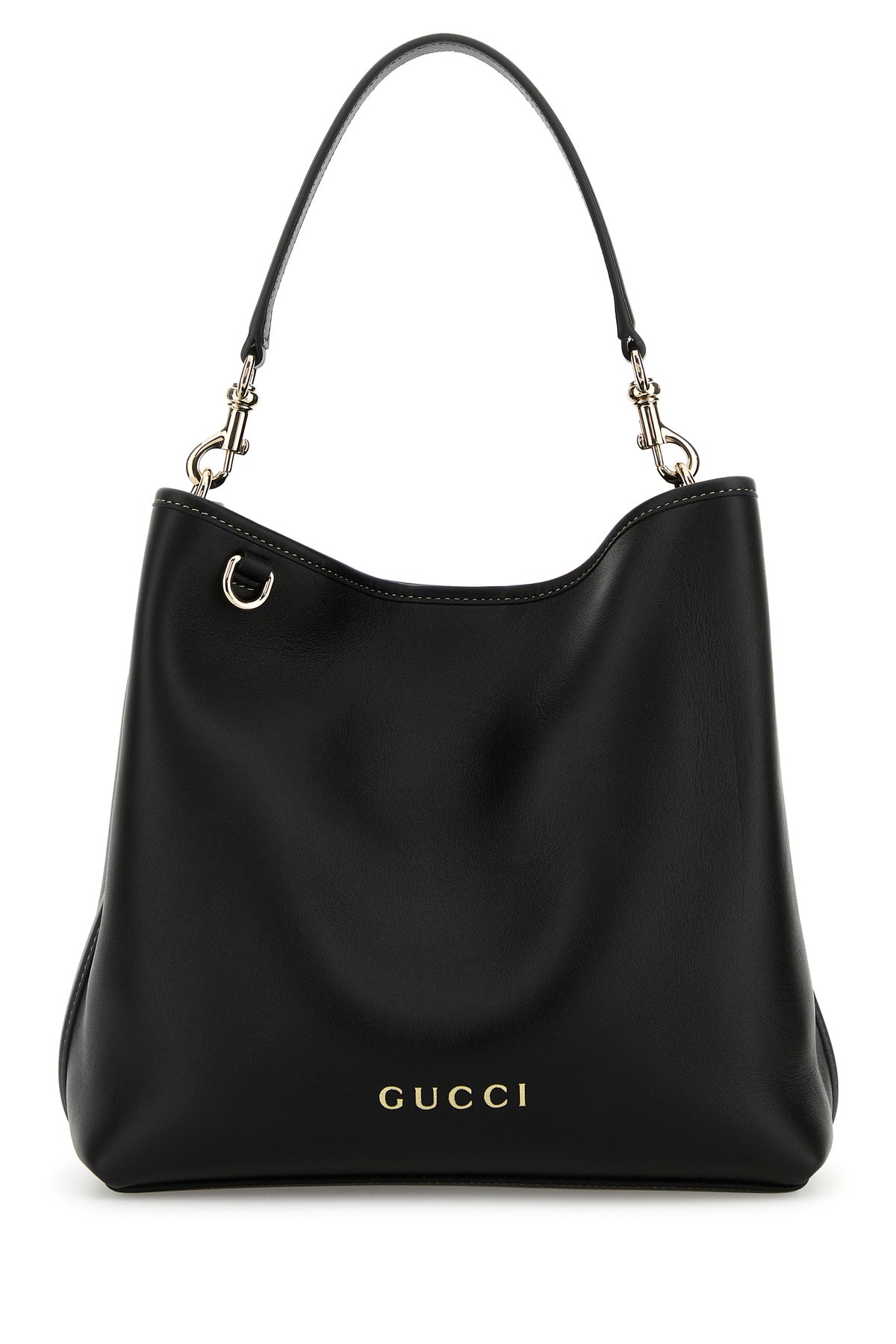 Gucci/グッチ｜ブラック レザー GG エンブレム バケット バッグ