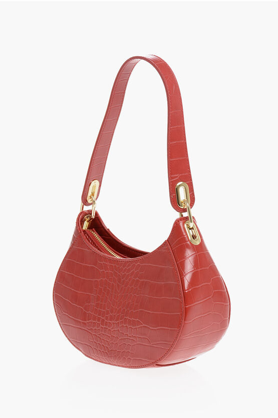 ラブ クロコダイル エフェクト フェイク レザー HOBO バッグ ウィズ ゴールデン