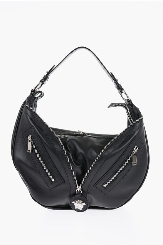 レザー HOBO バッグ ウィズ ジップ ディテール