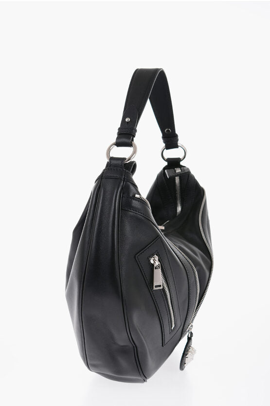 レザー HOBO バッグ ウィズ ジップ ディテール