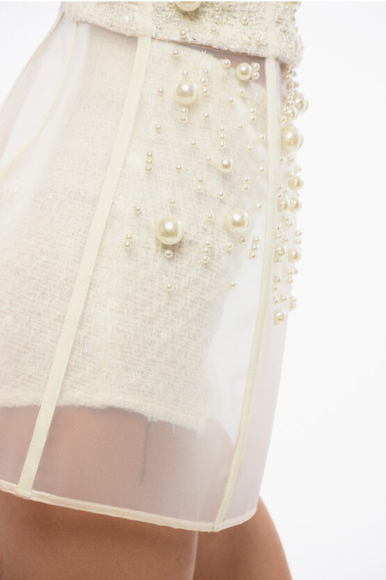 ELISABETTA FRANCHI ☆ キュロット付きメッシュパールミニドレス Elisabetta Franchi/エリザベッタ フランキ｜メッシュ パール