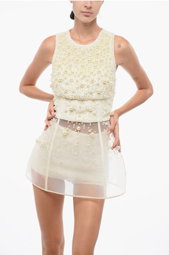 ELISABETTA FRANCHI ☆ キュロット付きメッシュパールミニドレス Elisabetta Franchi/エリザベッタ フランキ｜メッシュ パール