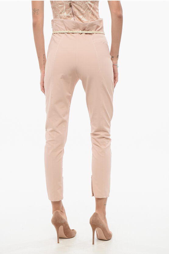 ストレッチ ファブリック クロップド フィット パンツ ウィズ ベルト