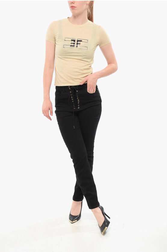 関税込◆個性が光る◆ELISABETTA FRANCHI ロゴ プリント Tシャツ Elisabetta Franchi White Cotton Jersey T-shirt with necklace