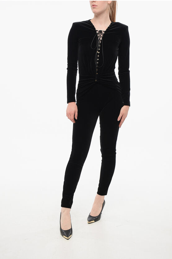 送料無料【ELISABETTAFRANCHI】ビスコース ジャンプスーツ Elisabetta Franchi/エリザベッタ フランキ｜スリム フィット