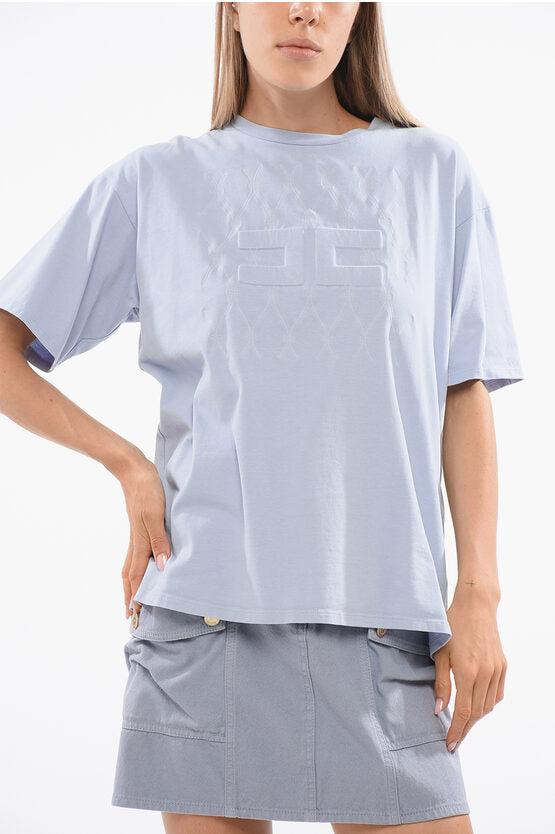 クルー ネック コットン Tシャツ ウィズ エンボス加工 ロゴ