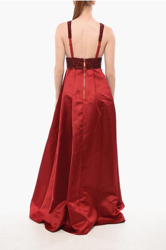 【ELISABETTA FRANCHI】サテンドレス Elisabetta Franchi フローラル サテンドレス | ブルー