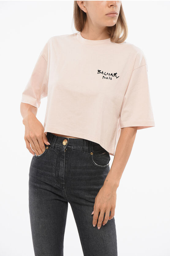 ソリッド カラー クロップド Tシャツ ウィズ フロック ロゴ