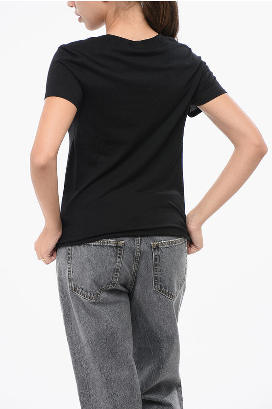 ソリッド カラー コットン ブレンド Vネック Tシャツ
