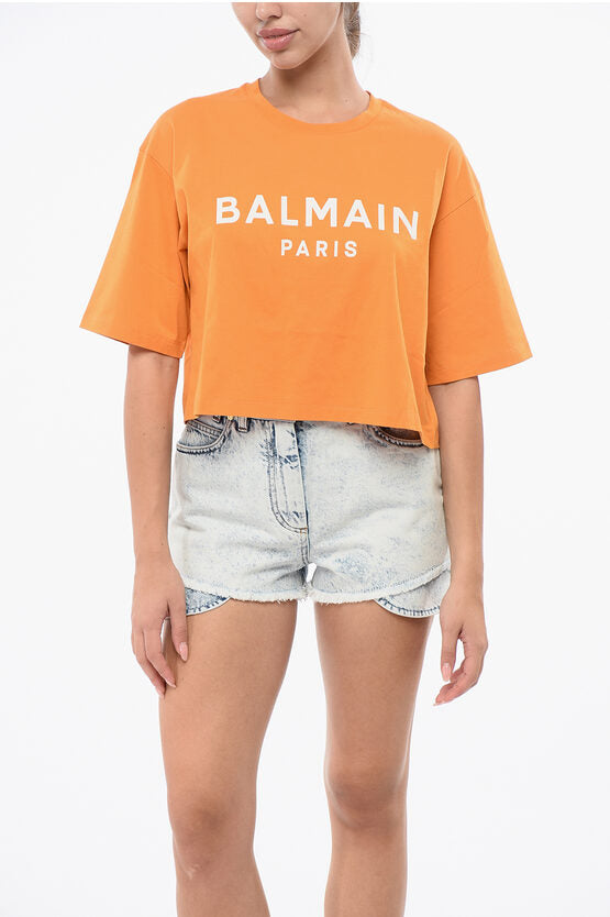 クロップド フィット Tシャツ ウィズ プリント ロゴ