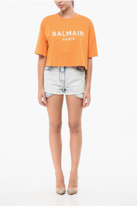 クロップド フィット Tシャツ ウィズ プリント ロゴ