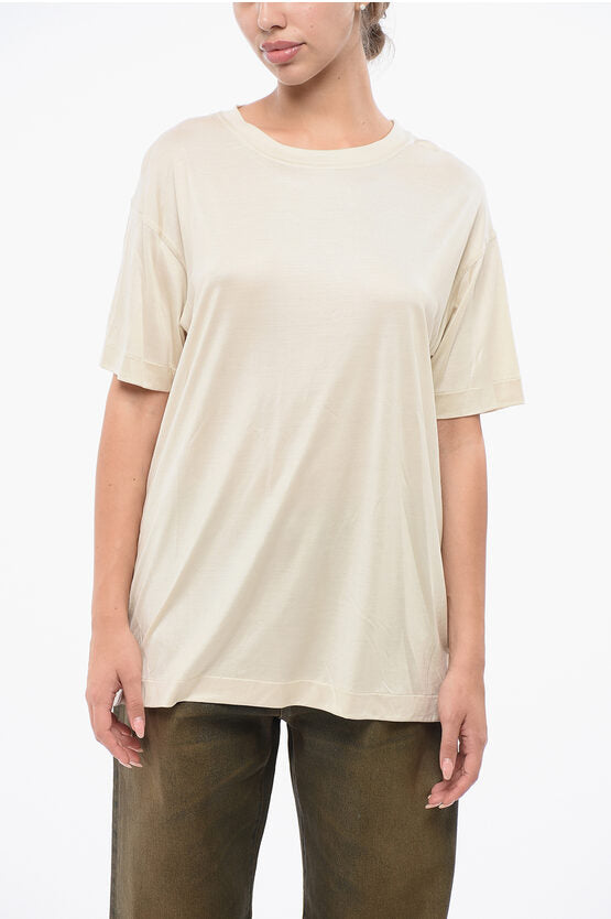 オーバーサイズ フィット シルク クルーネック Tシャツ