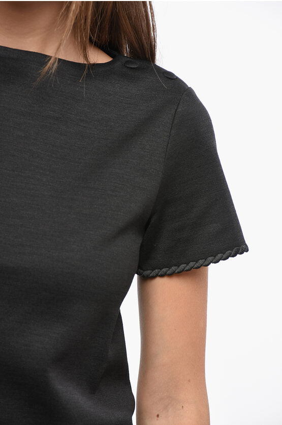 ソリッド カラー クルーネック Tシャツ ウィズ シルク ディテール