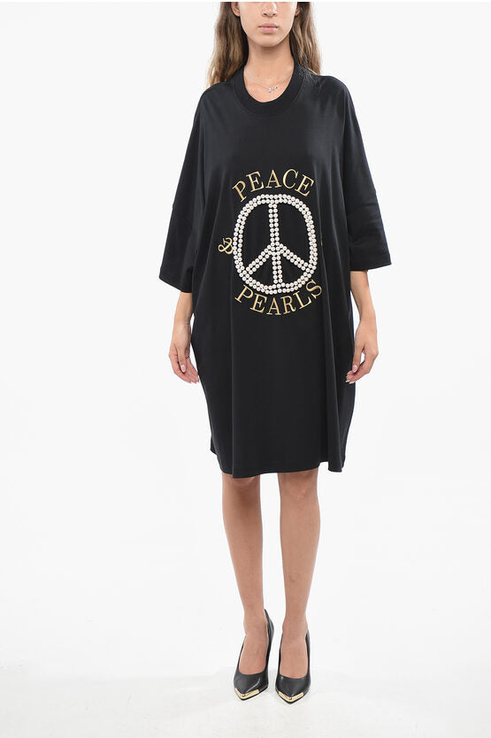 クチュール オーバーサイズ コットン Tシャツ ドレス ウィズ ビーズ