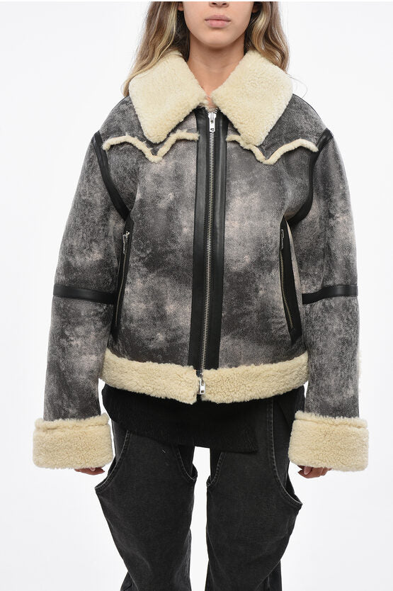 ブラッシュ加工 エフェクト フェイク レザー ジャケット