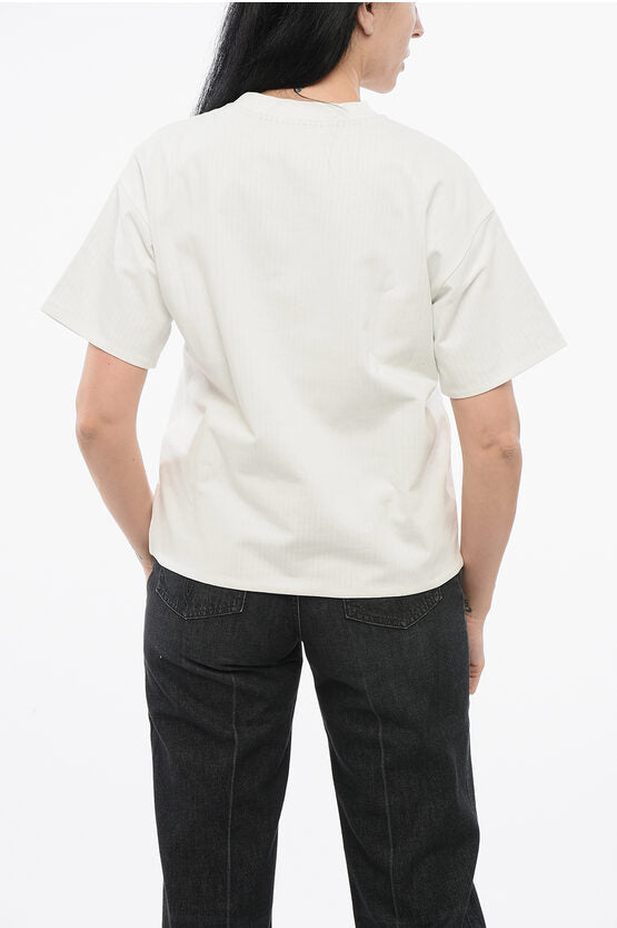 クルー ネック コットン Tシャツ ウィズ ポプリン ライニング