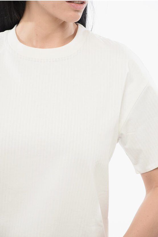クルー ネック コットン Tシャツ ウィズ ポプリン ライニング
