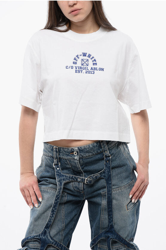クロップド クルーネック Tシャツ ウィズ フロンタル プリント