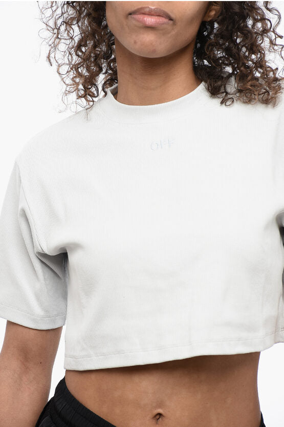 リブ クロップ クルーネック Tシャツ
