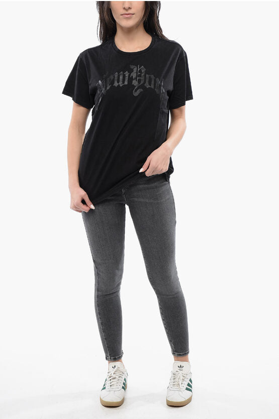クルーネック Tシャツ ウィズ パンク コントラスト プリント